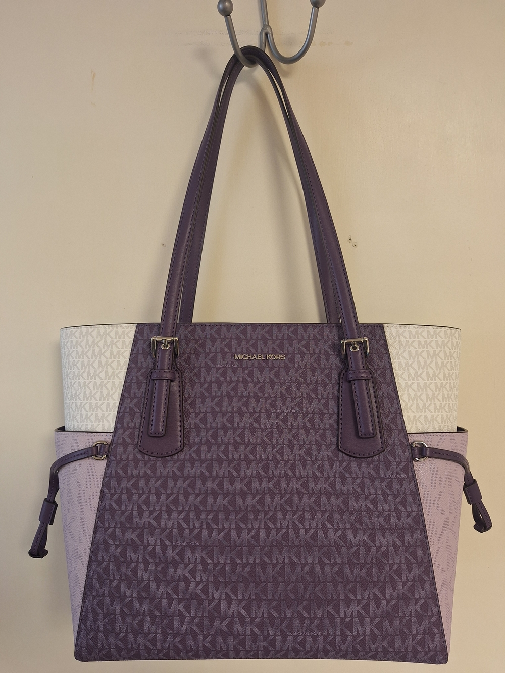 Michael Kors Purple and Cream Signature Panel Tote